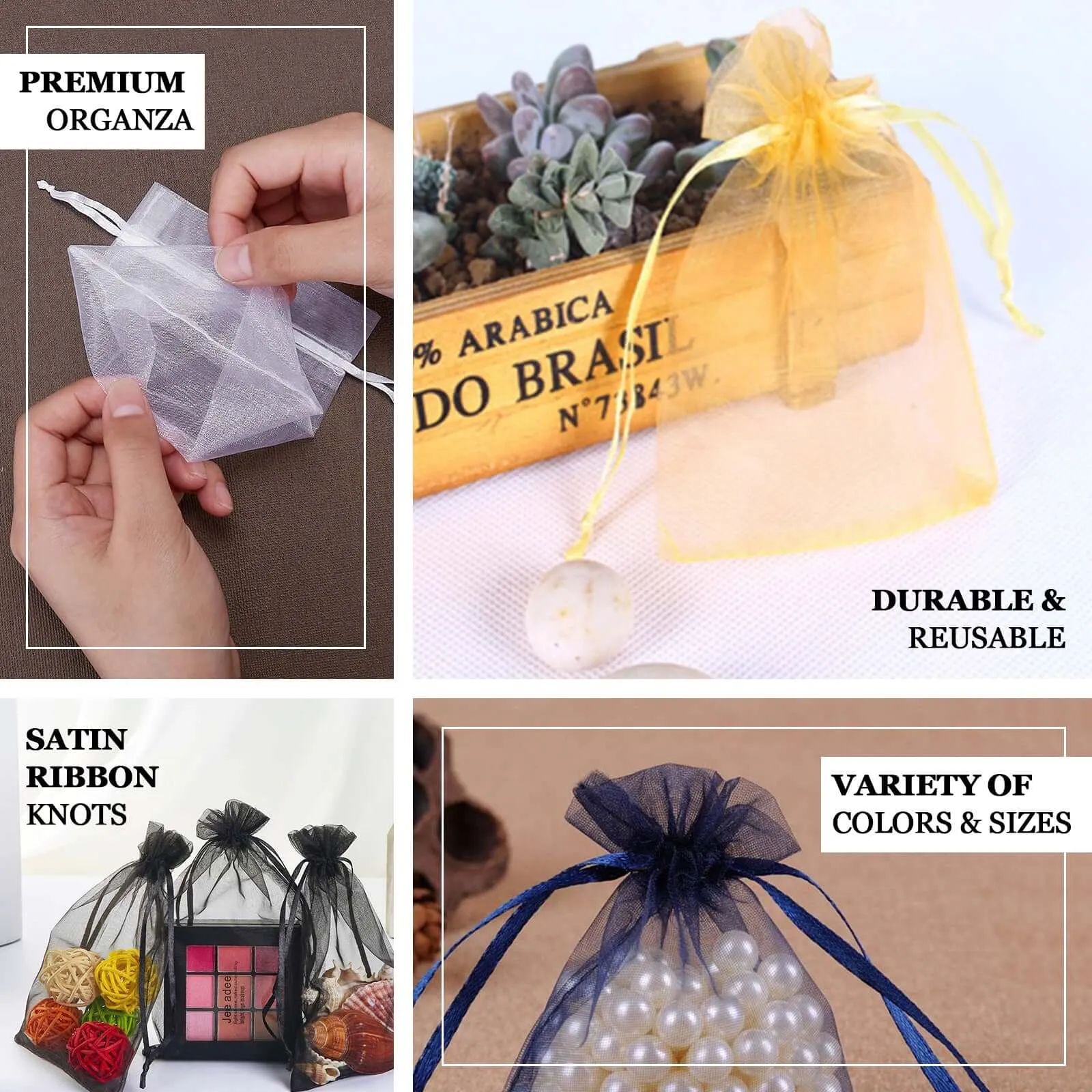 10 Pack 4"x6" Chocolate Organza Drawstring Wedding Party Favor Gift Bags