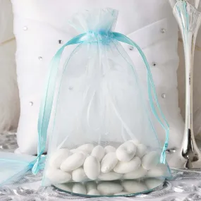 10 Pack 5"x7" Light Blue Organza Drawstring Wedding Party Favor Gift Bags