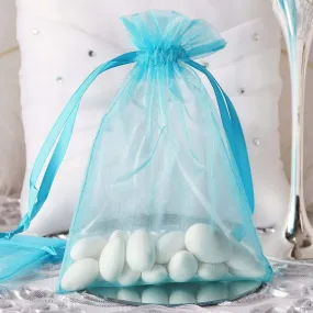 10 Pack 5"x7" Turquoise Organza Drawstring Wedding Party Favor Gift Bags