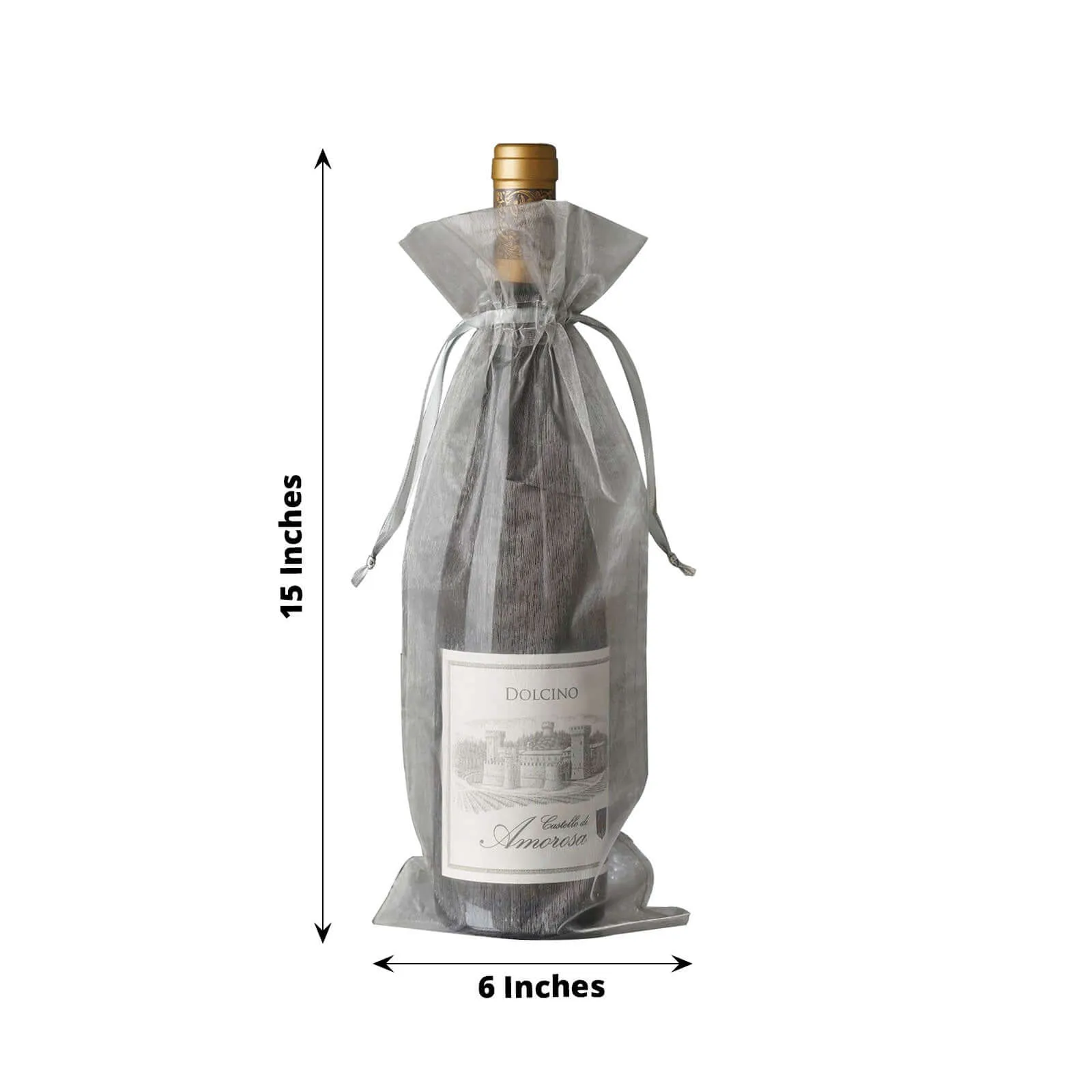 10 Pack 6"x15" Silver Organza Drawstring Party Favor Wine Gift Bags