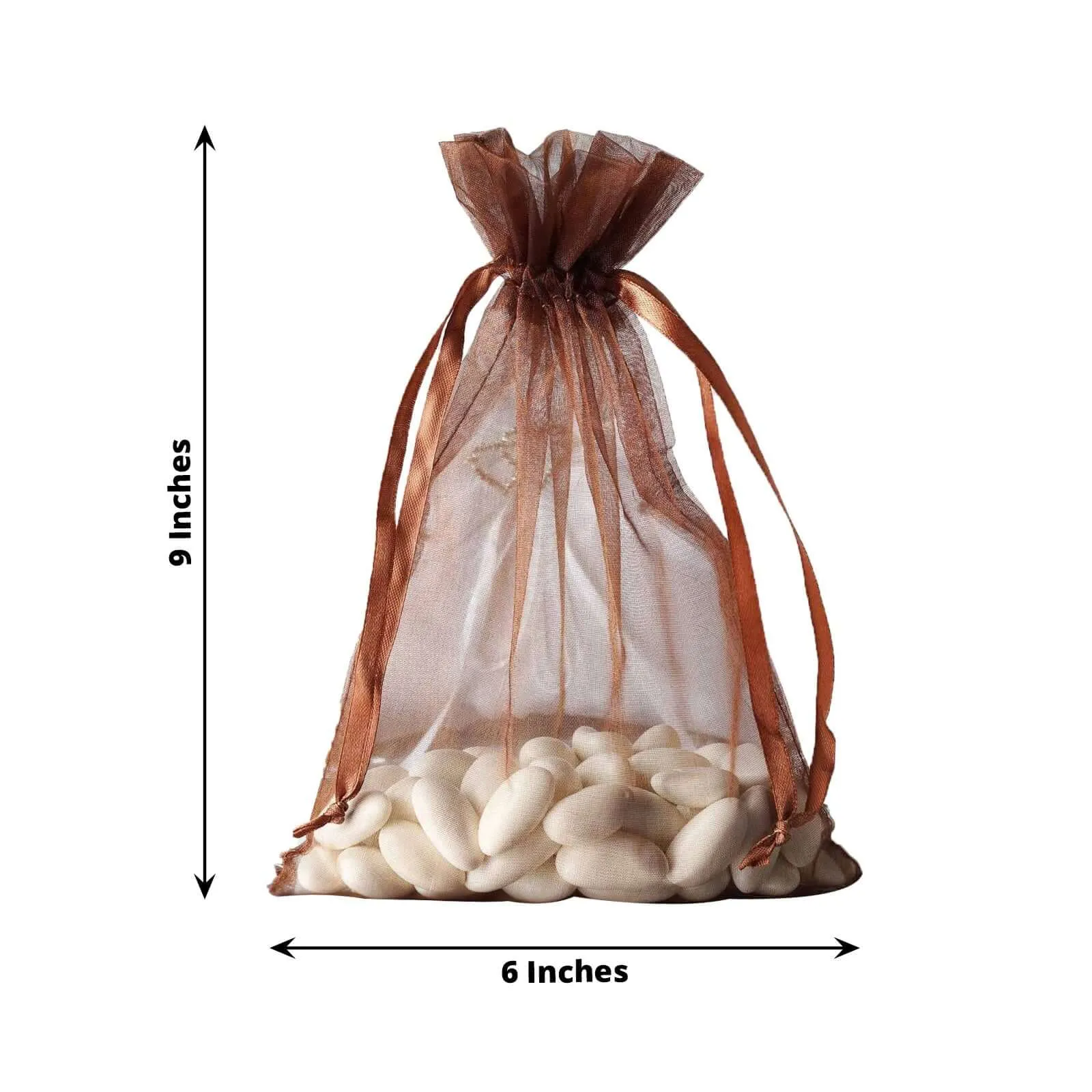 10 Pack 6"x9" Chocolate Organza Drawstring Wedding Party Favor Bags