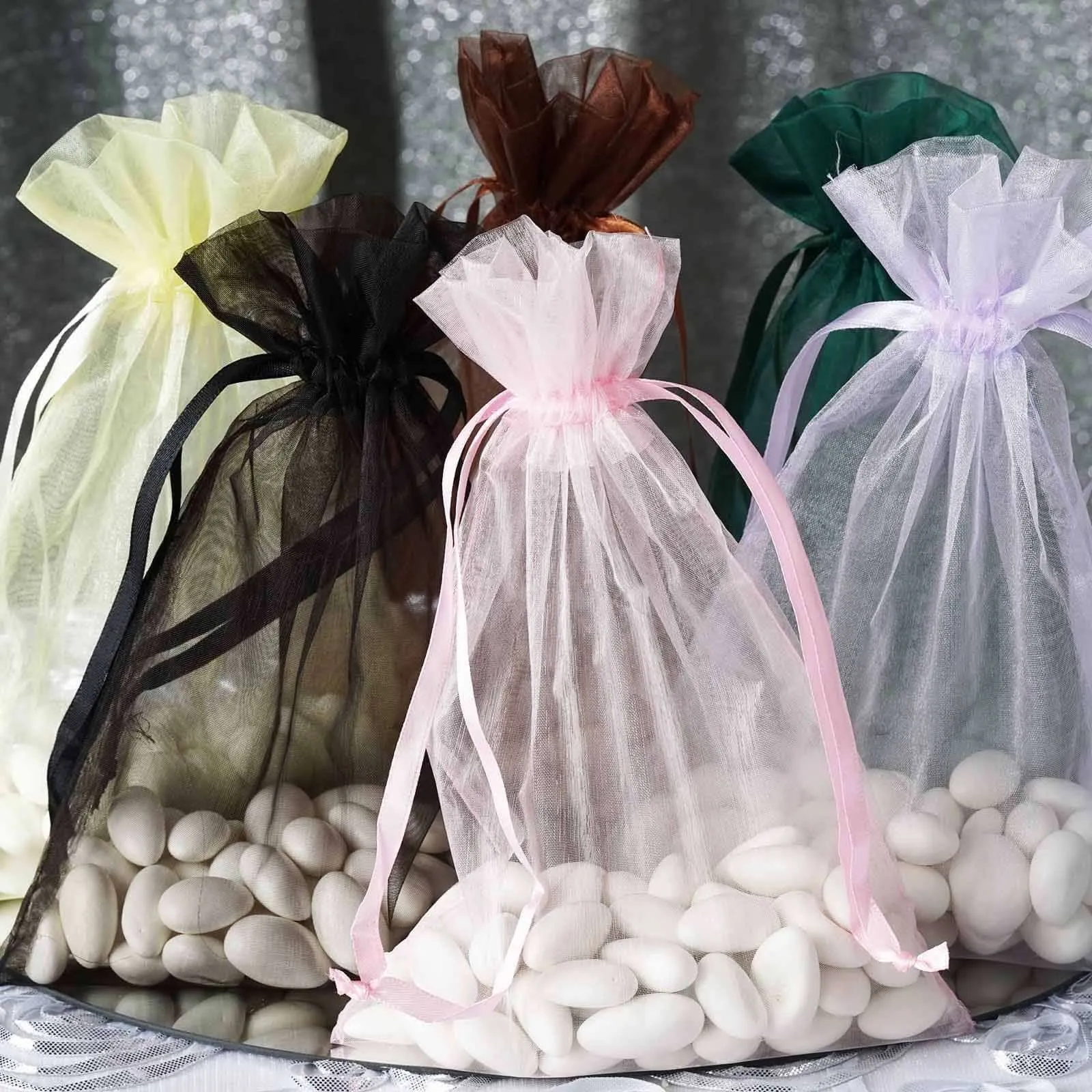 10 Pack 6"x9" Chocolate Organza Drawstring Wedding Party Favor Bags