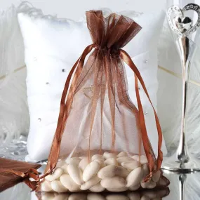 10 Pack 6"x9" Chocolate Organza Drawstring Wedding Party Favor Bags