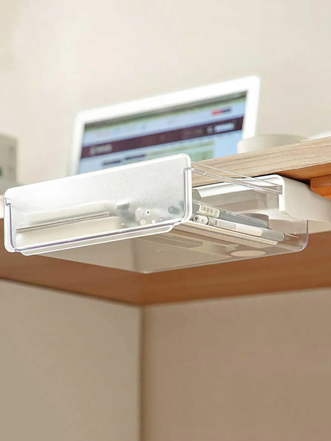 1pc Clear Under The Table Desk Storage Box