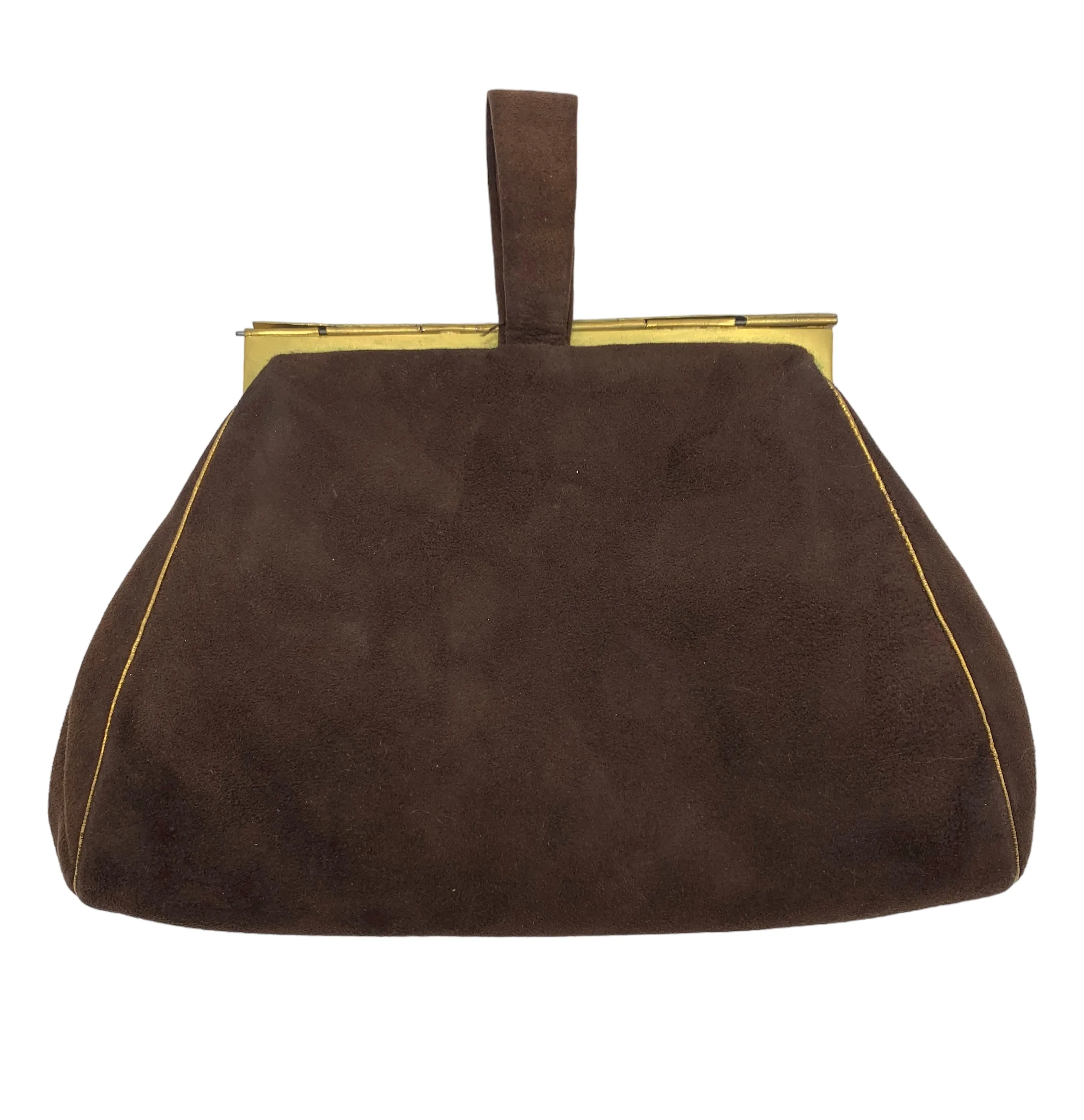 30s Unsigned Chocolate Brown Suede Bejeweled Evening Bag