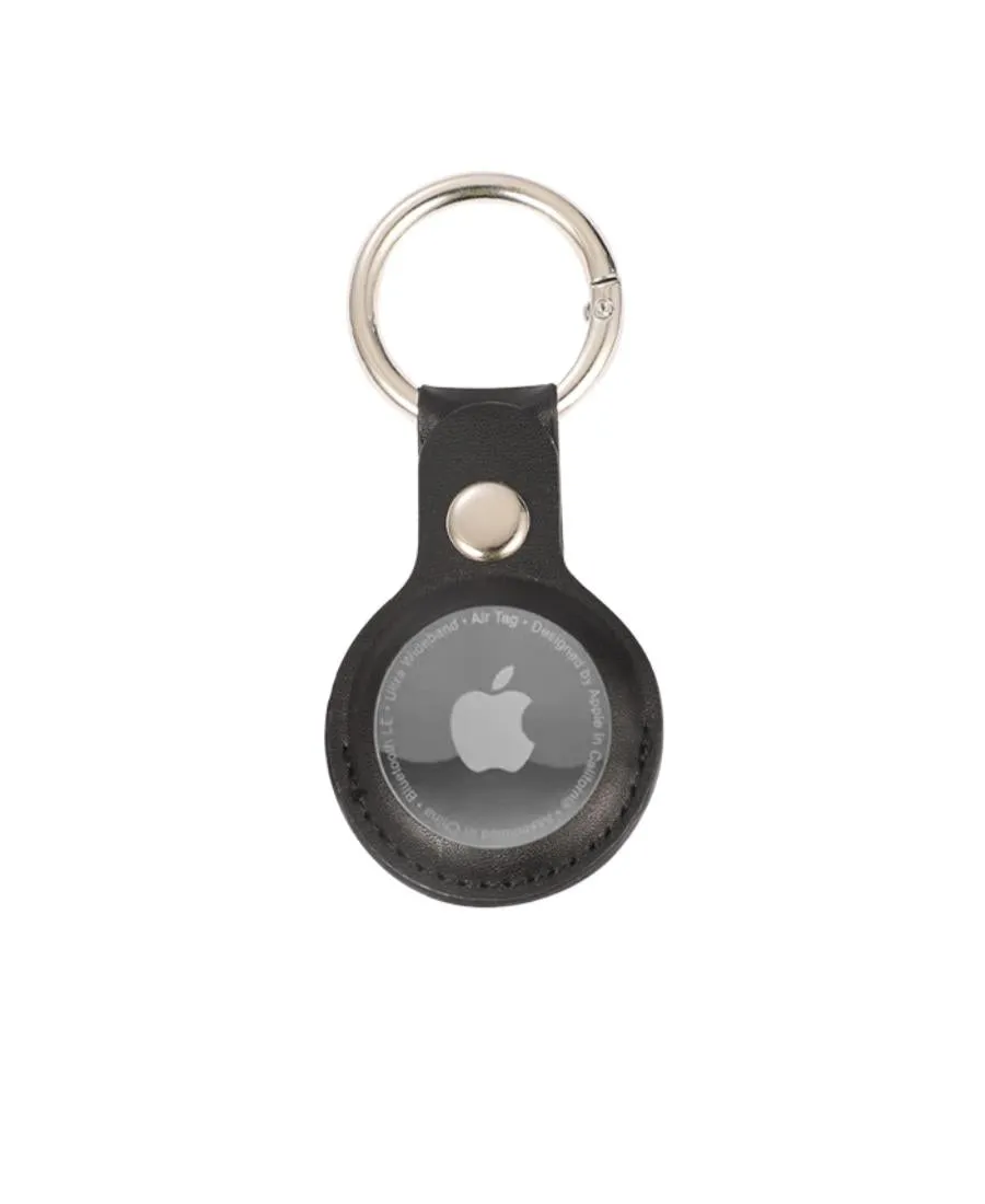 Black Leather AirTag Keychain