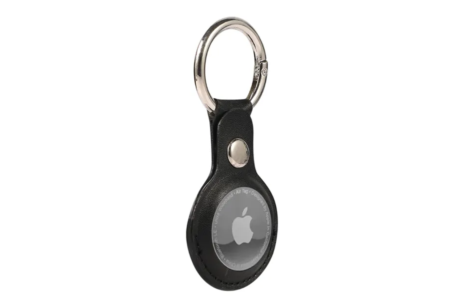 Black Leather AirTag Keychain