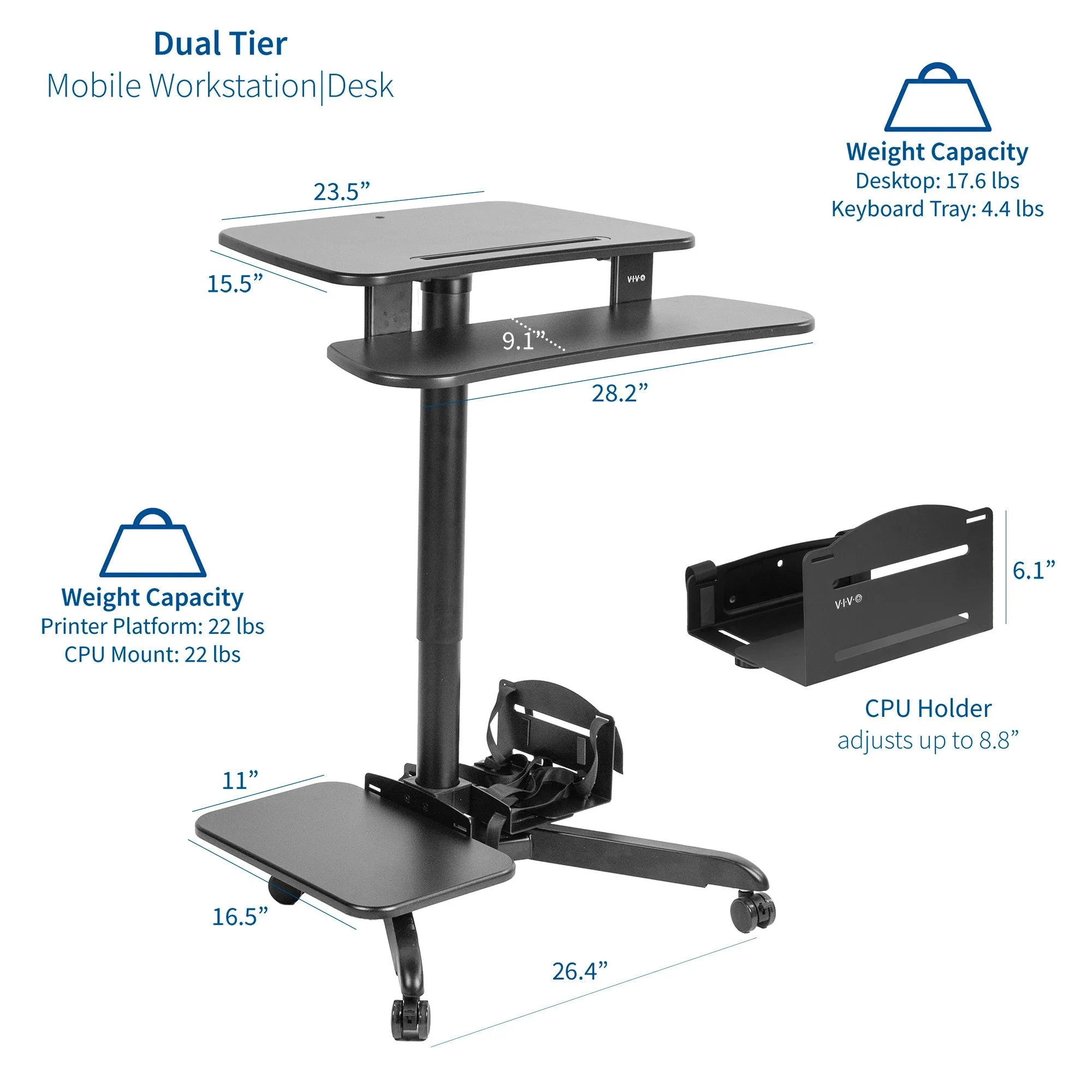 Black Mobile Computer Workstation (24”)