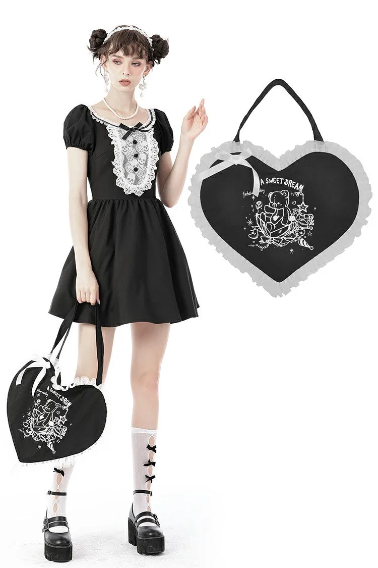 Black white adventures of little bear handbag ABG003