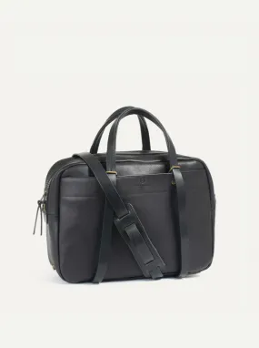 Bleu De Chauffe, Report 2 Business Bag, Black Leather