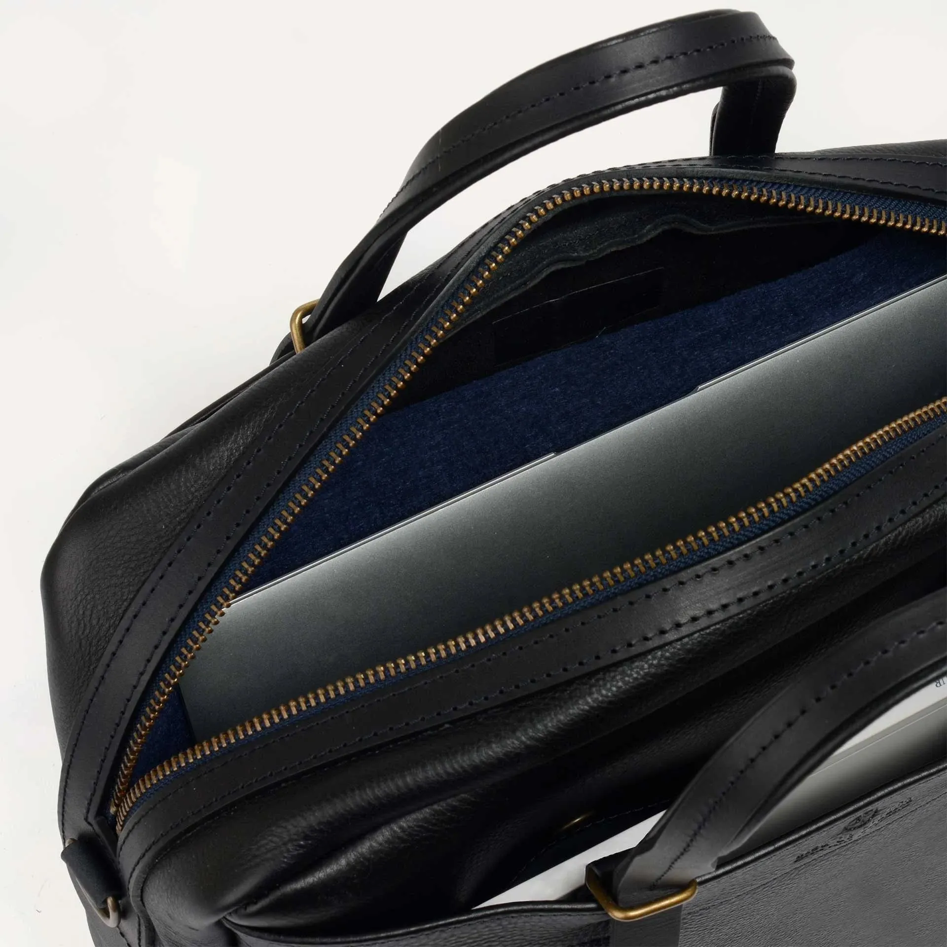 Bleu De Chauffe, Report 2 Business Bag, Black Leather