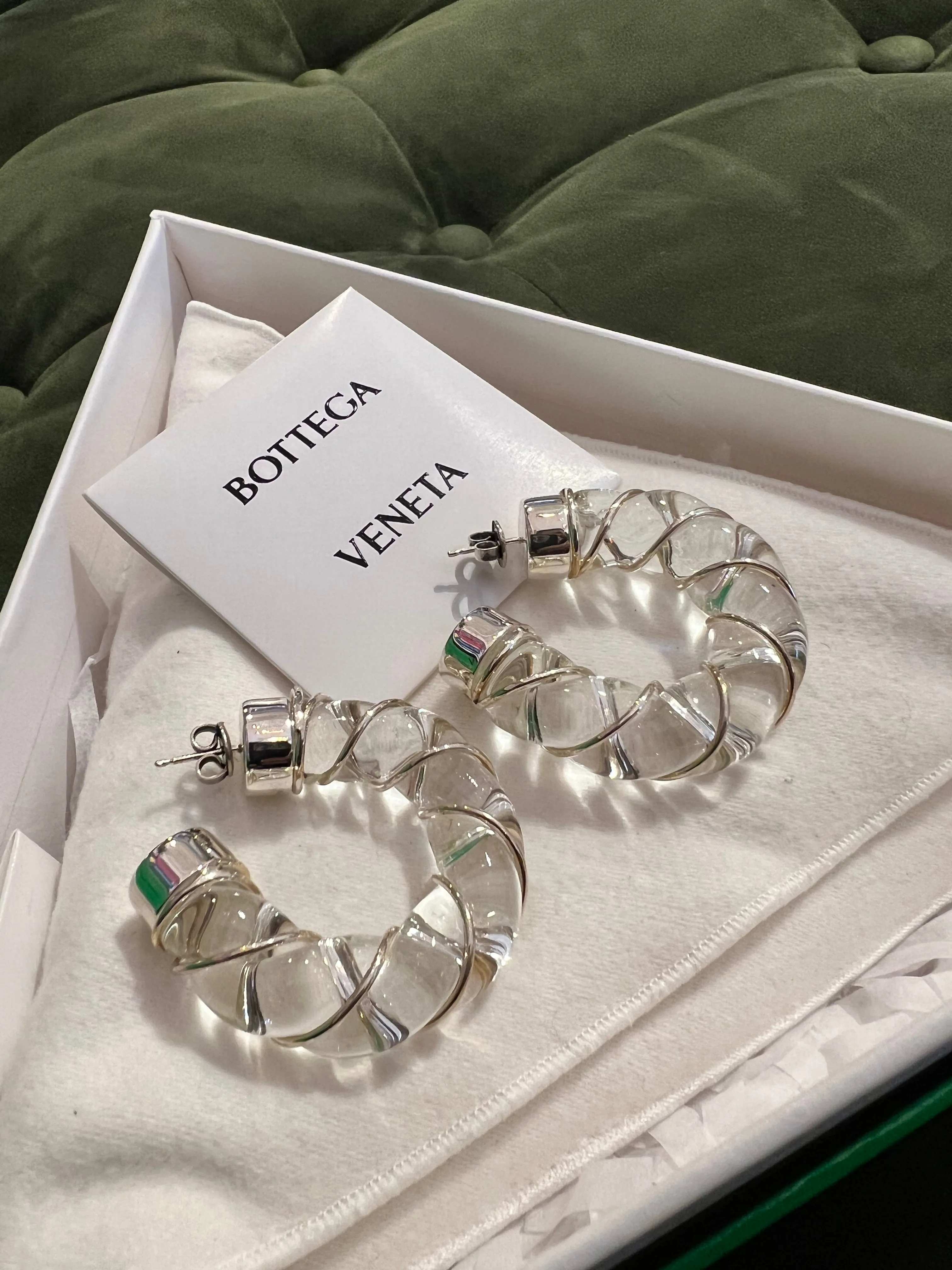 Bottega Clear Glass Swirl Earrings