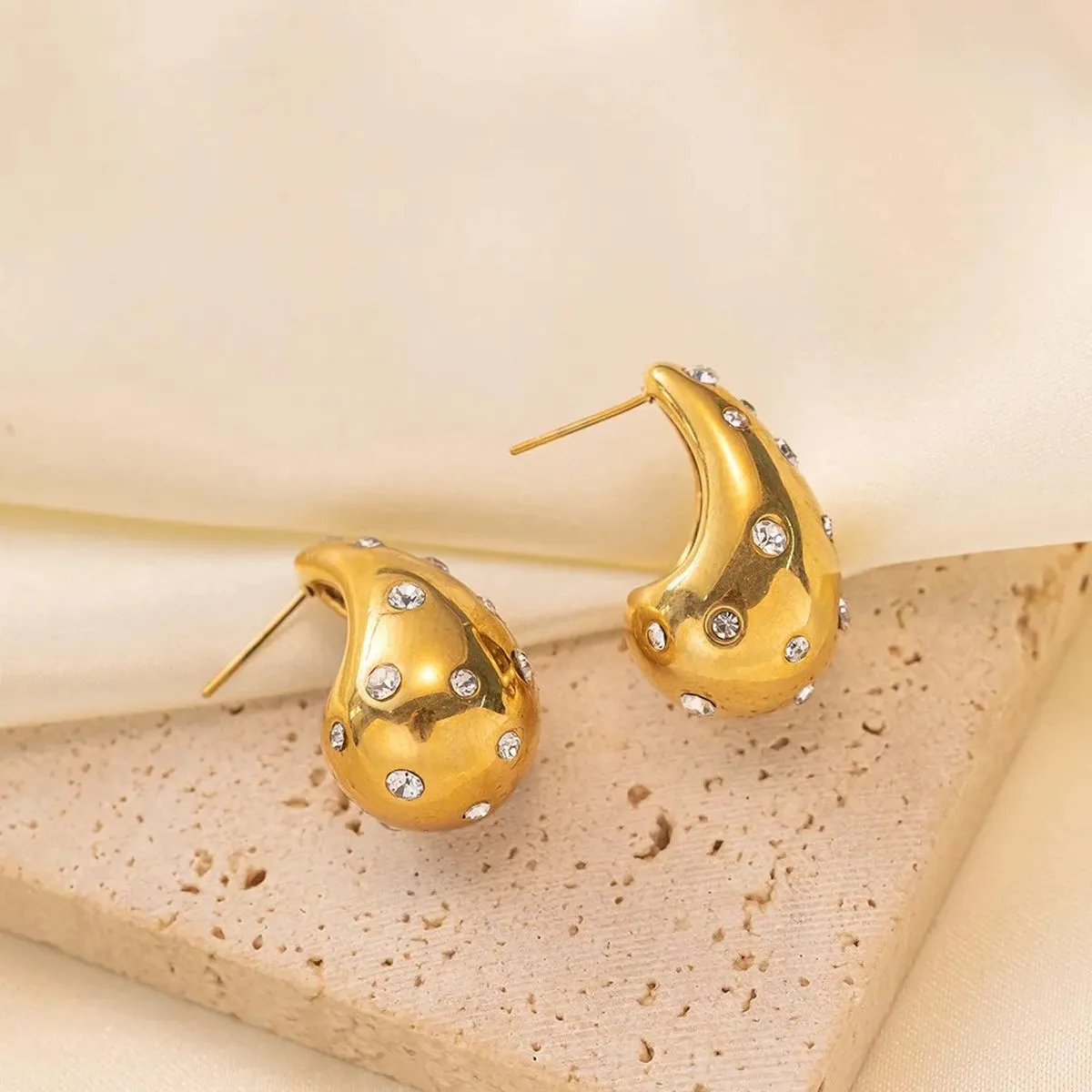 Bottega Paisley Mango Snail Cubic Zirconia Stainless Steel 18K Gold 32mm Stud Earring for Women