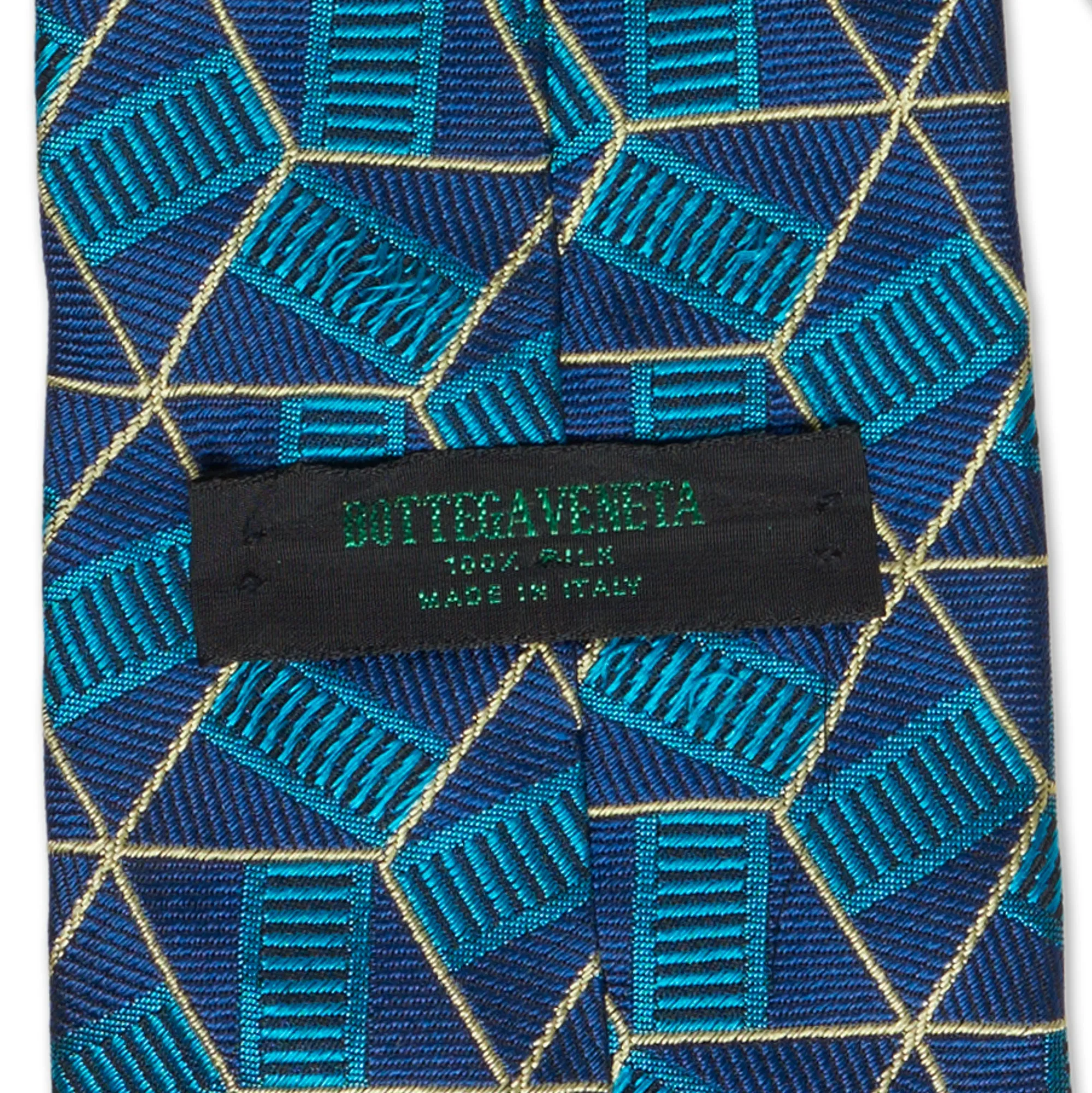 BOTTEGA VENETA Handmade Blue Geometry Design Silk Tie