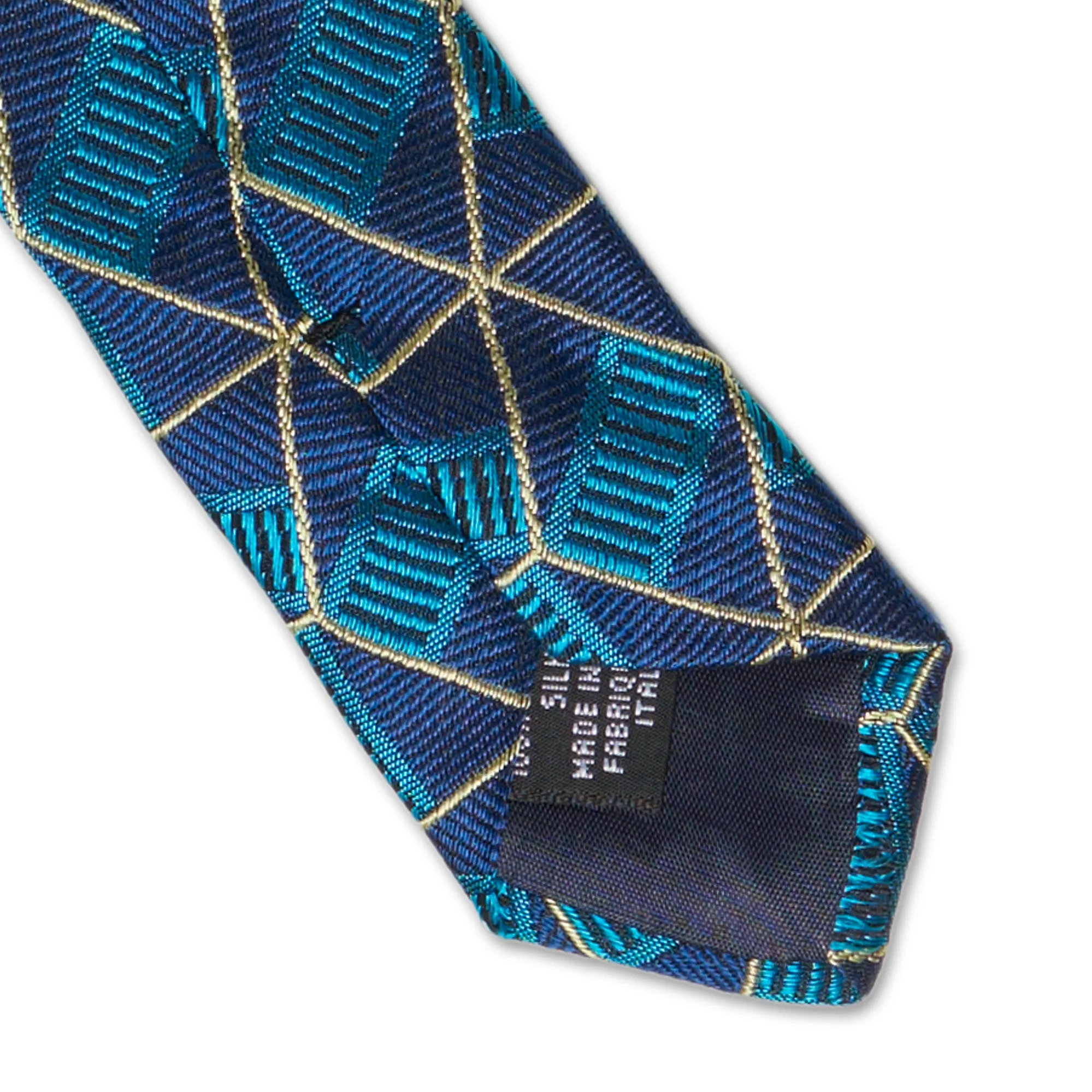 BOTTEGA VENETA Handmade Blue Geometry Design Silk Tie