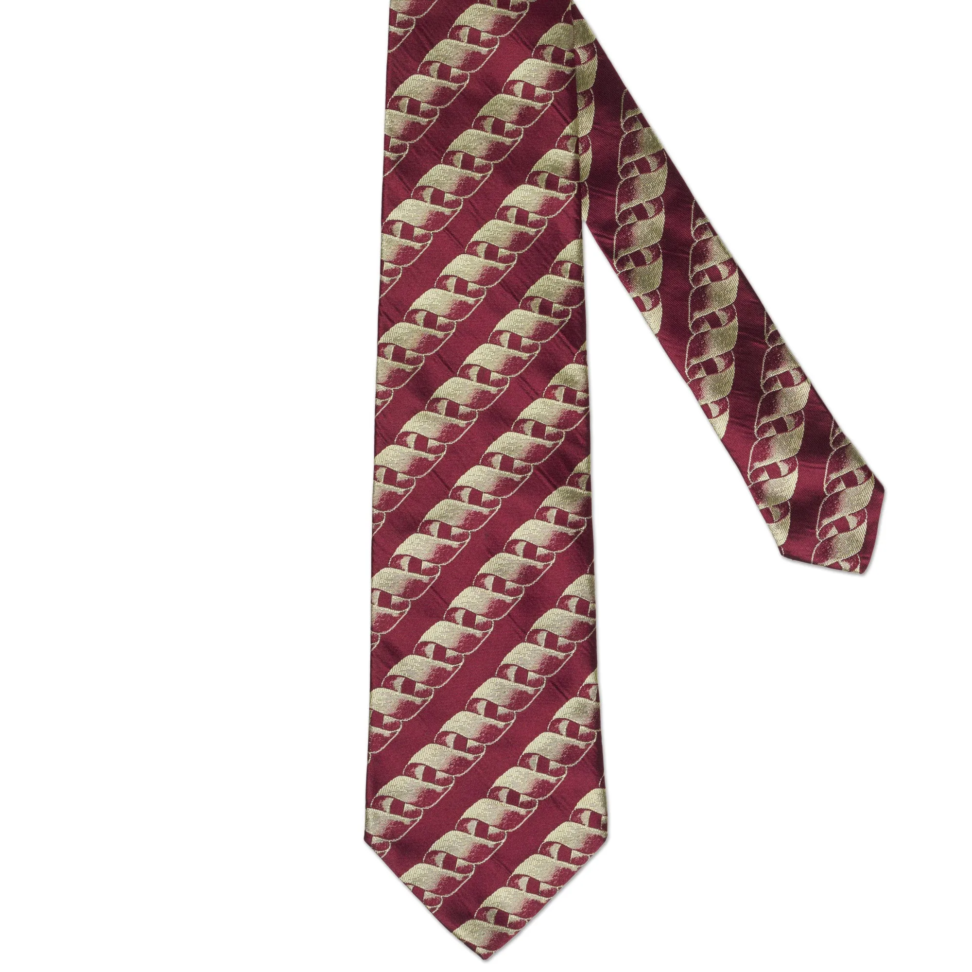 BOTTEGA VENETA Handmade Burgundy Striped Design Silk Tie