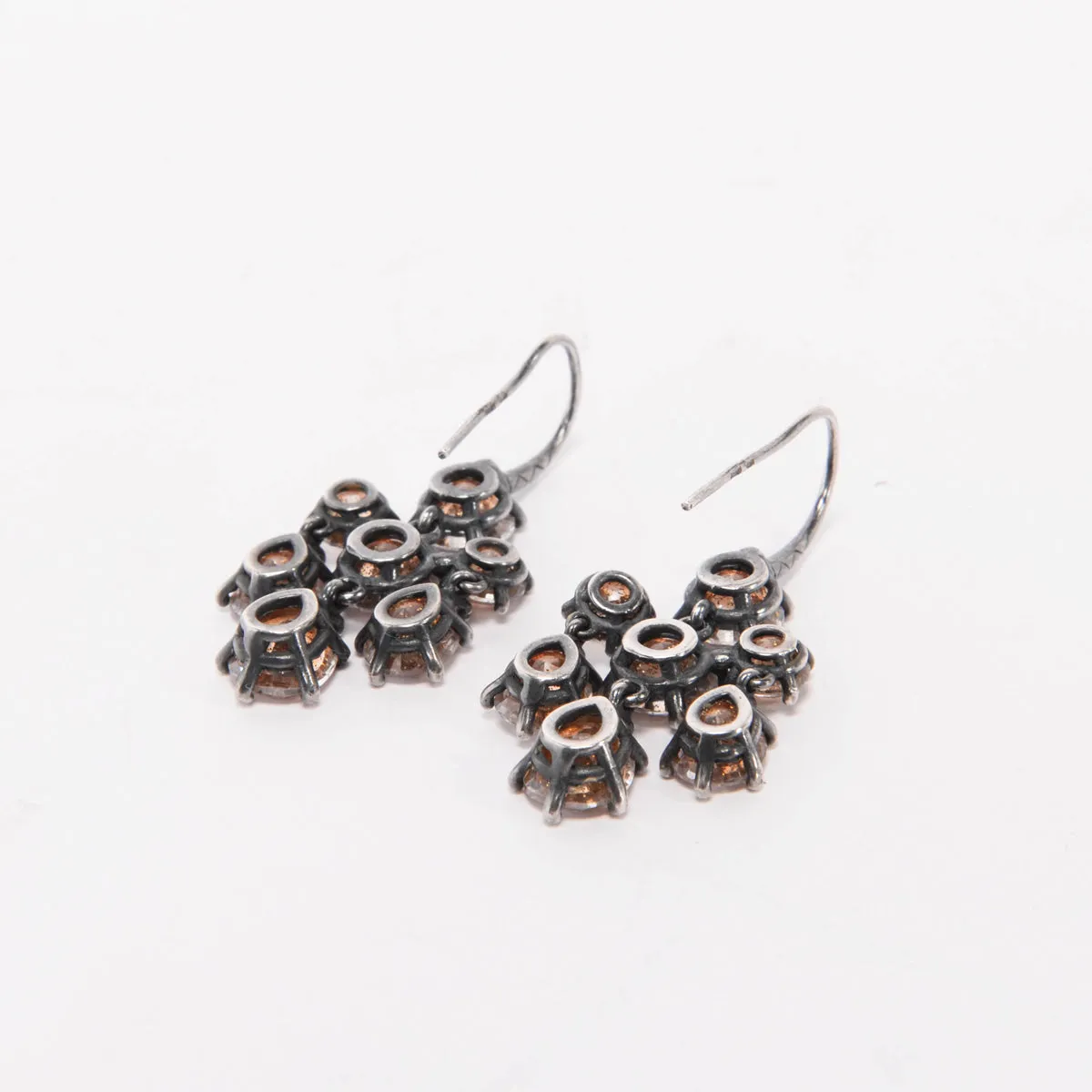 Bottega Veneta Orange Oxidised Silver Chandelier Earrings