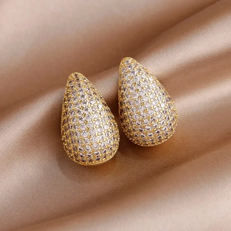 Bottega Veneta Paisley Mango Cubic Zirconia 18K Gold Anti Tarnish Stud Earring For Women