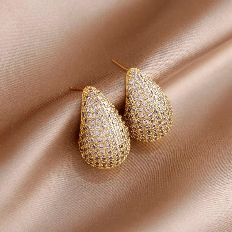 Bottega Veneta Paisley Mango Cubic Zirconia 18K Gold Anti Tarnish Stud Earring For Women