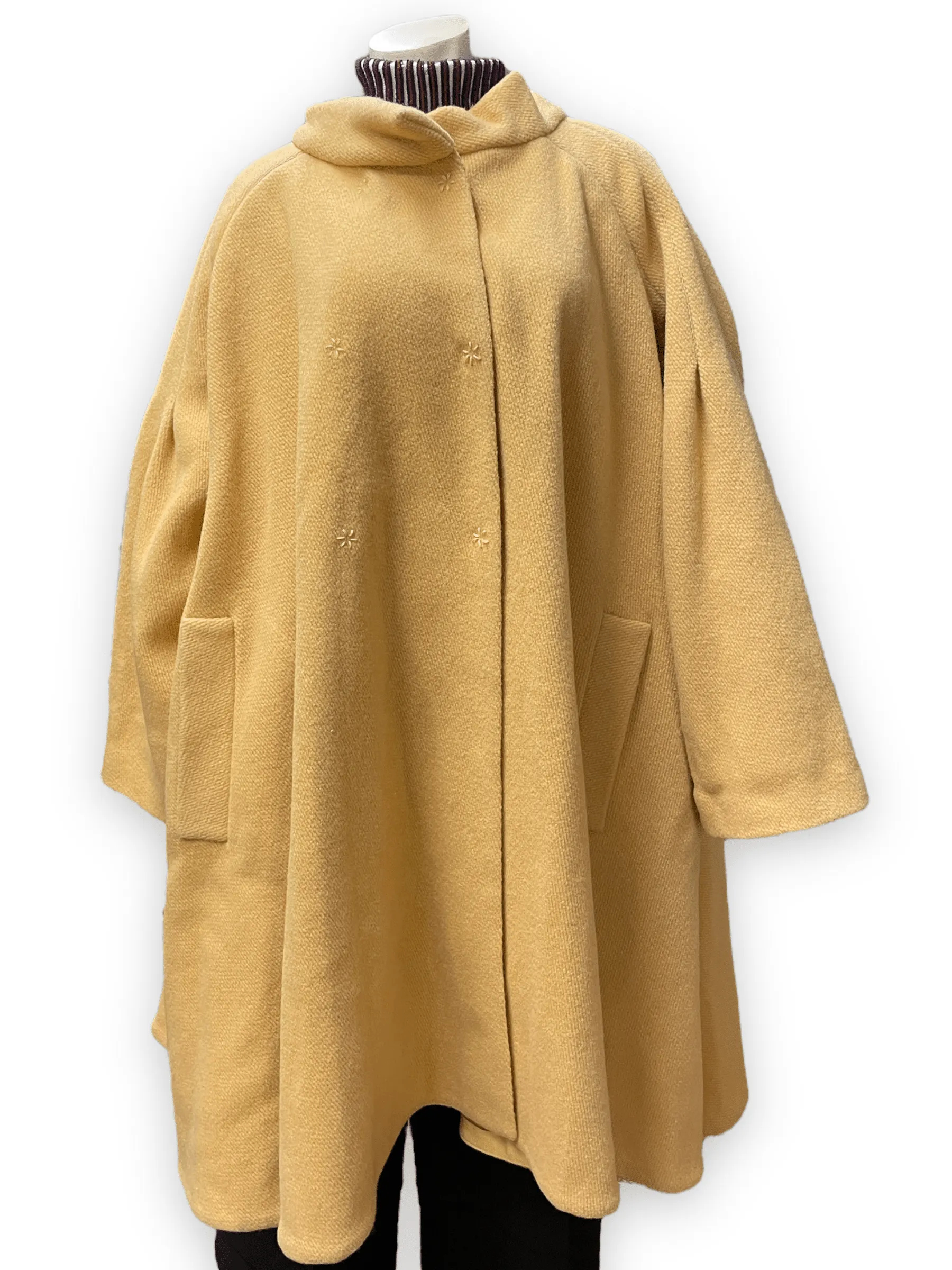 Bottega Veneta Vintage Designer Butter Yellow Wool Swing Coat