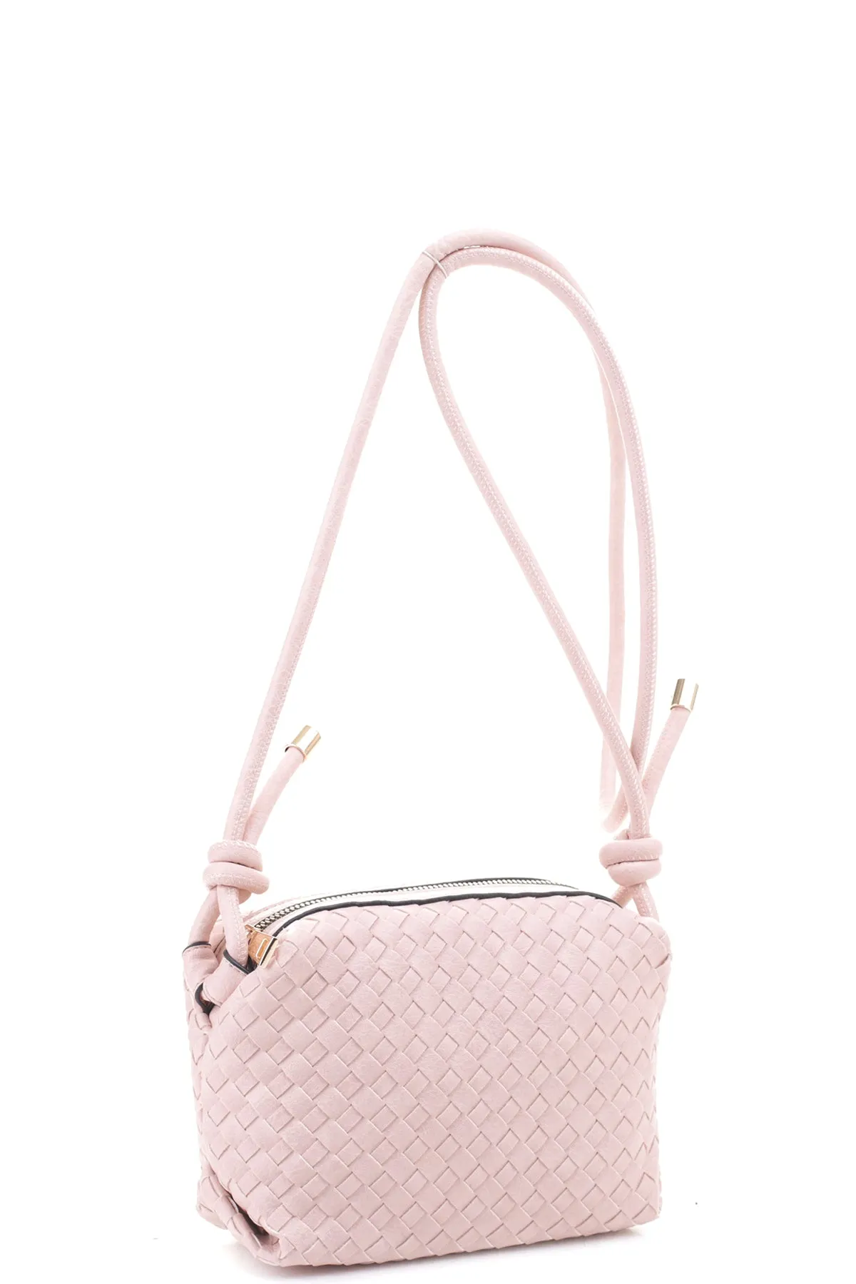 Braid Texture Zipper Crossbody Bag