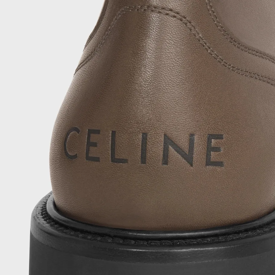 Celine Bulky Lace-Up Boot With Studded Outsole In Shiny Bull Khaki