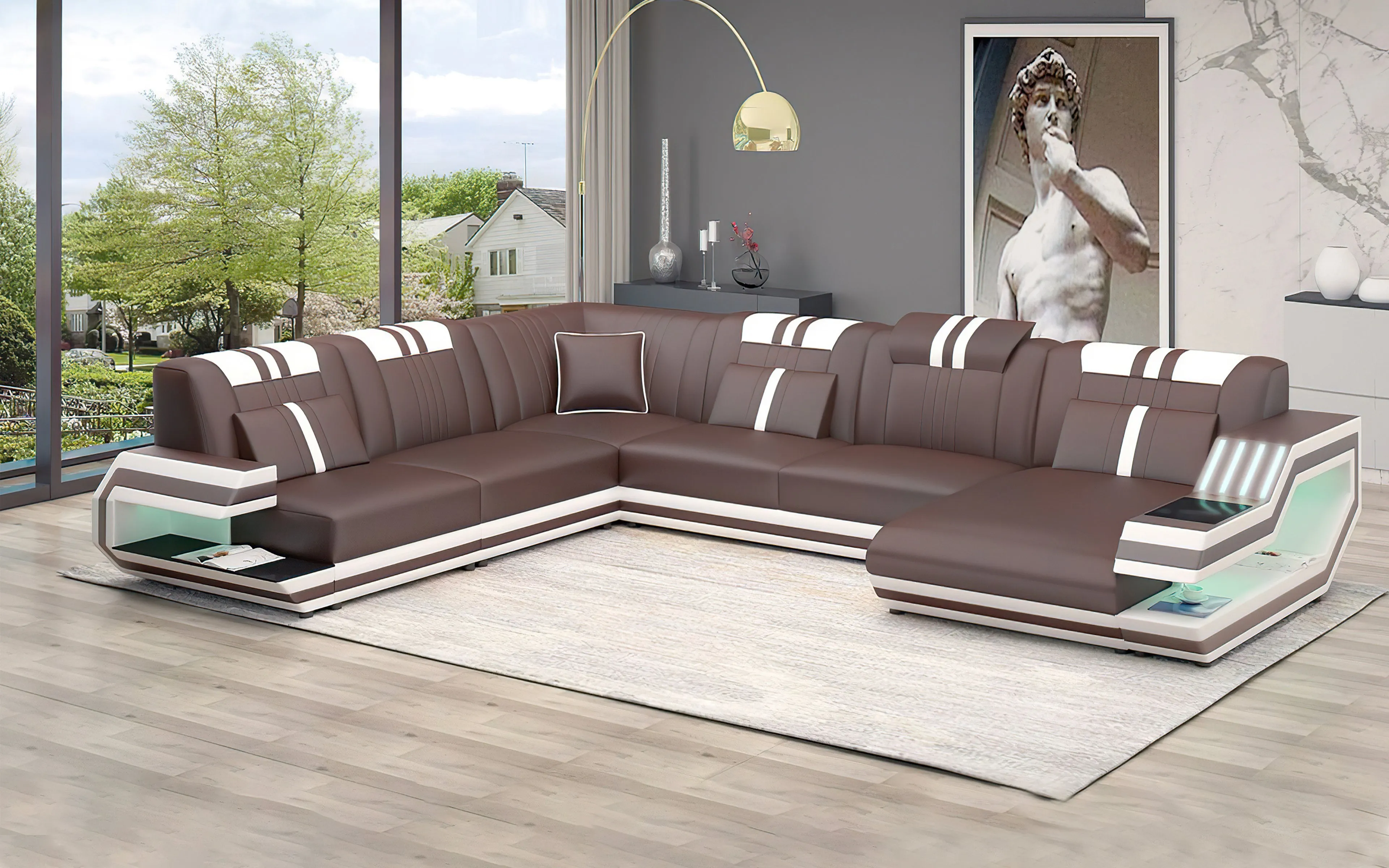 Celine Modern Leather Sectional with LED Light