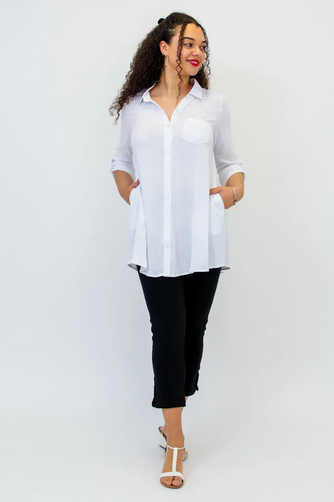 Celine Tunic, White, Linen Bamboo