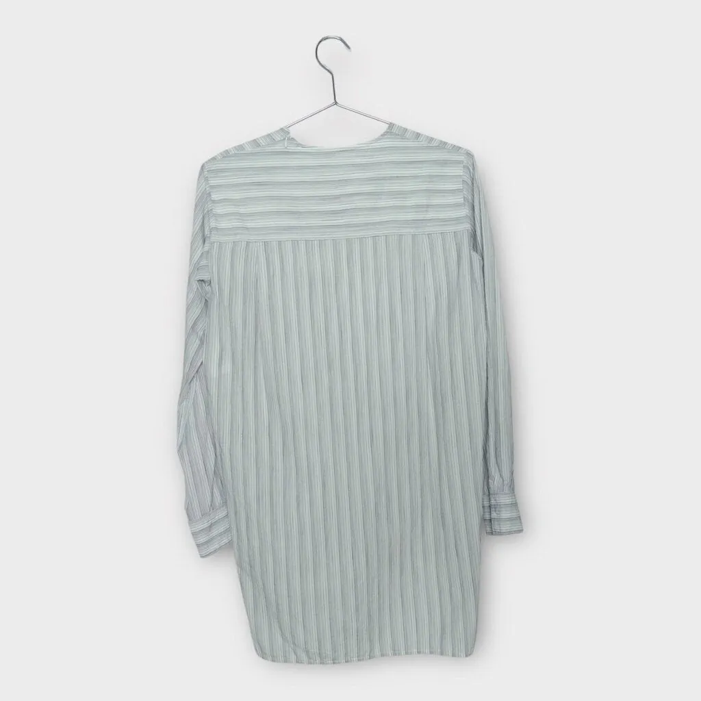 Celine White & Blue Pinstripe Round Neck Shirt