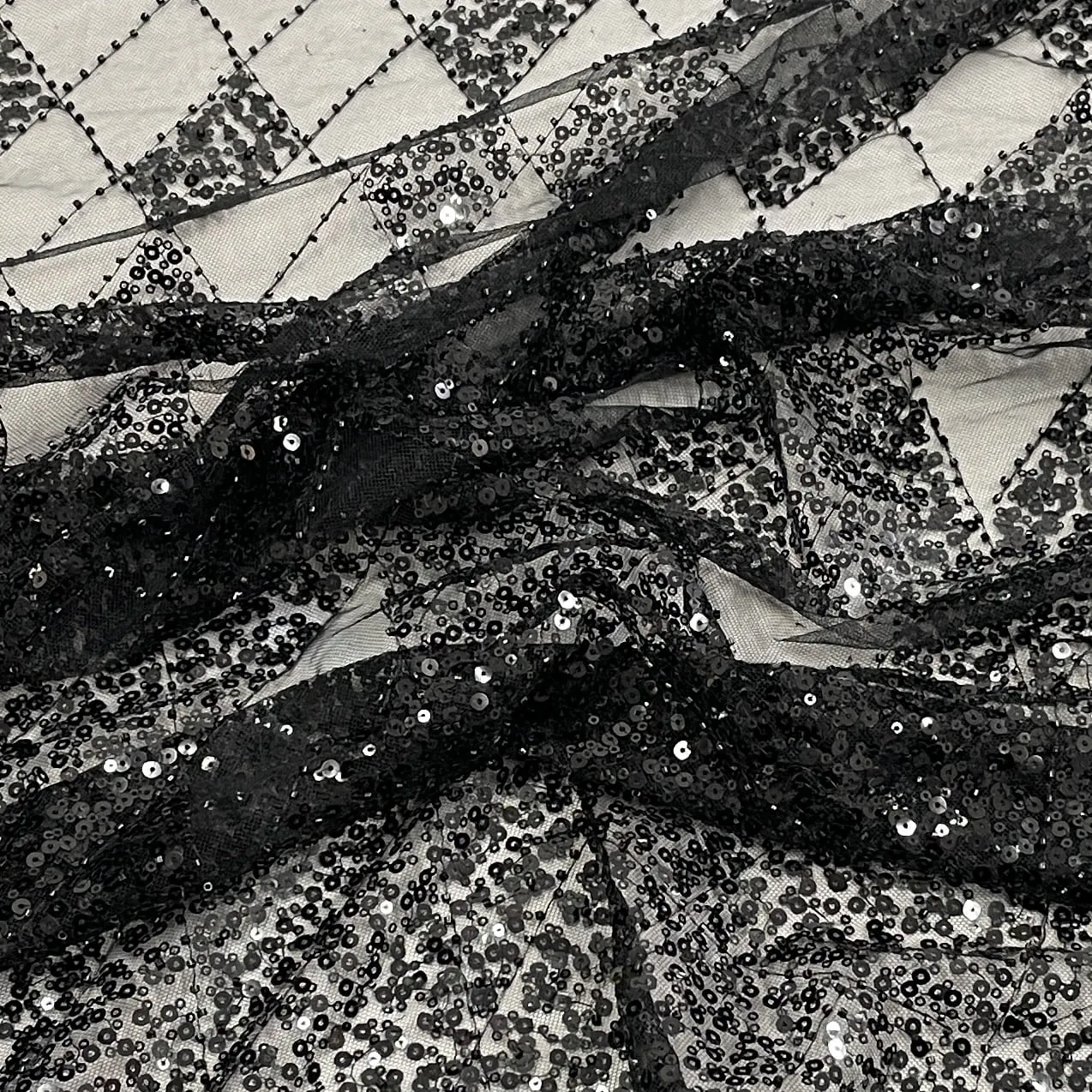 Classic Black Sequins Embroidery Net Fabric