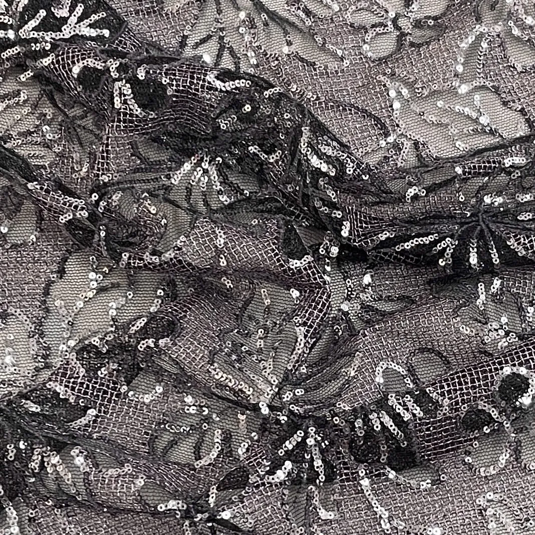 Classic Purple Floral Sequins Embroidery Net Fabric