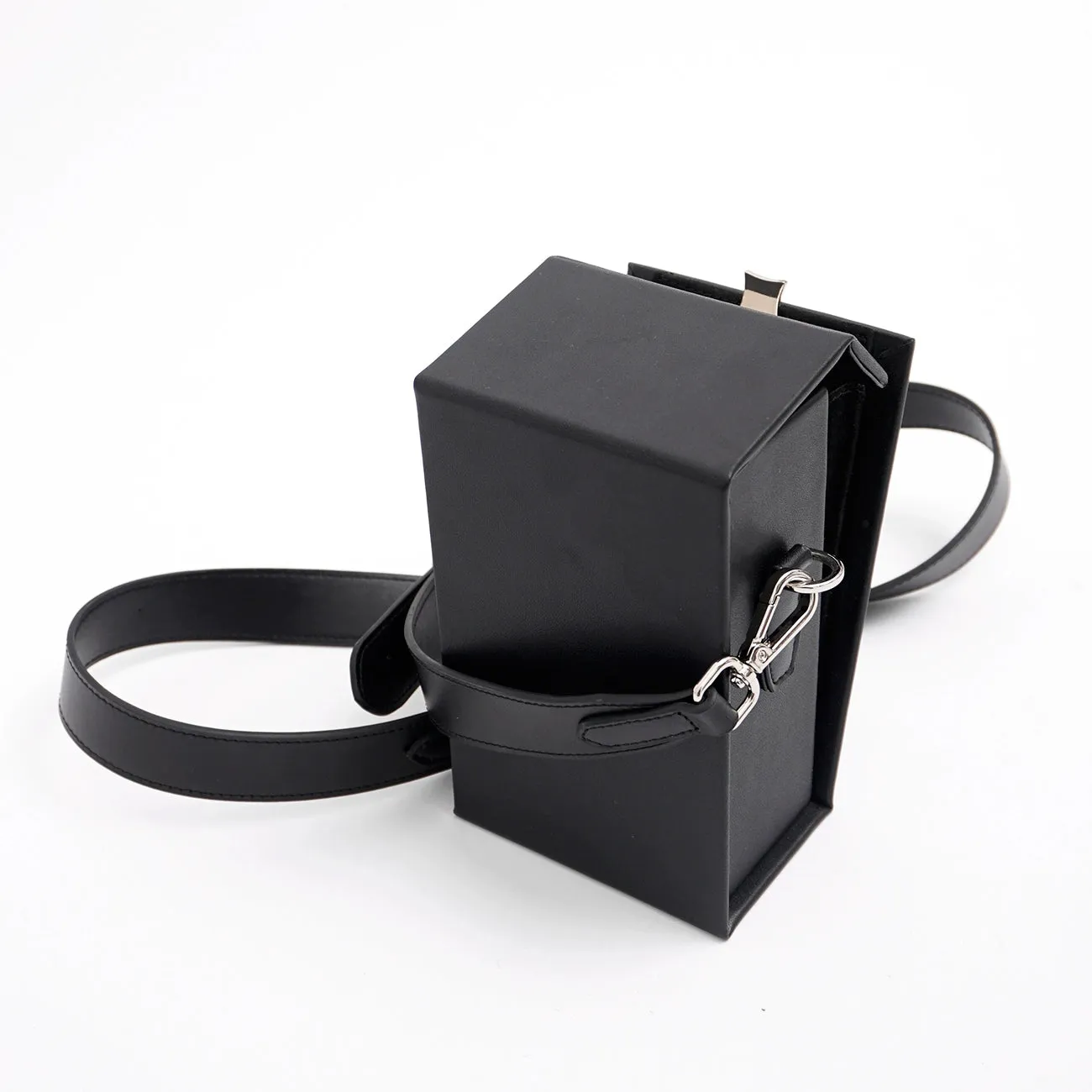 Crossbody Leather Box Bag with Metallic Clasp