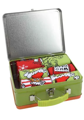 Dr Seuss The Santa Grinch Tin Tote 6PC Sock Gift Set