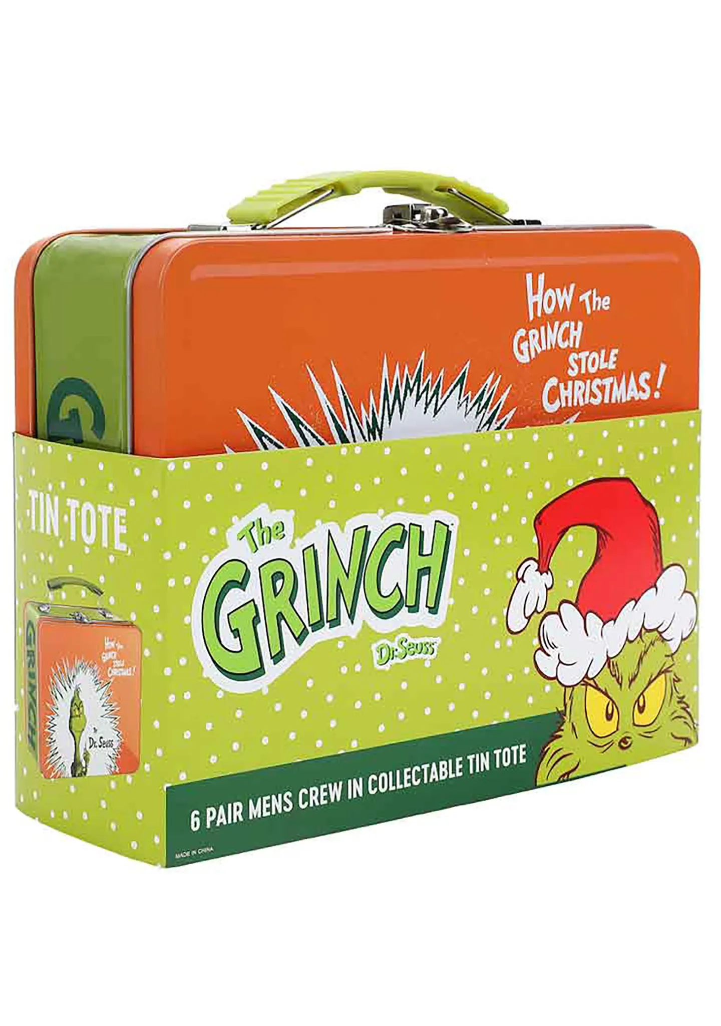 Dr Seuss The Santa Grinch Tin Tote 6PC Sock Gift Set