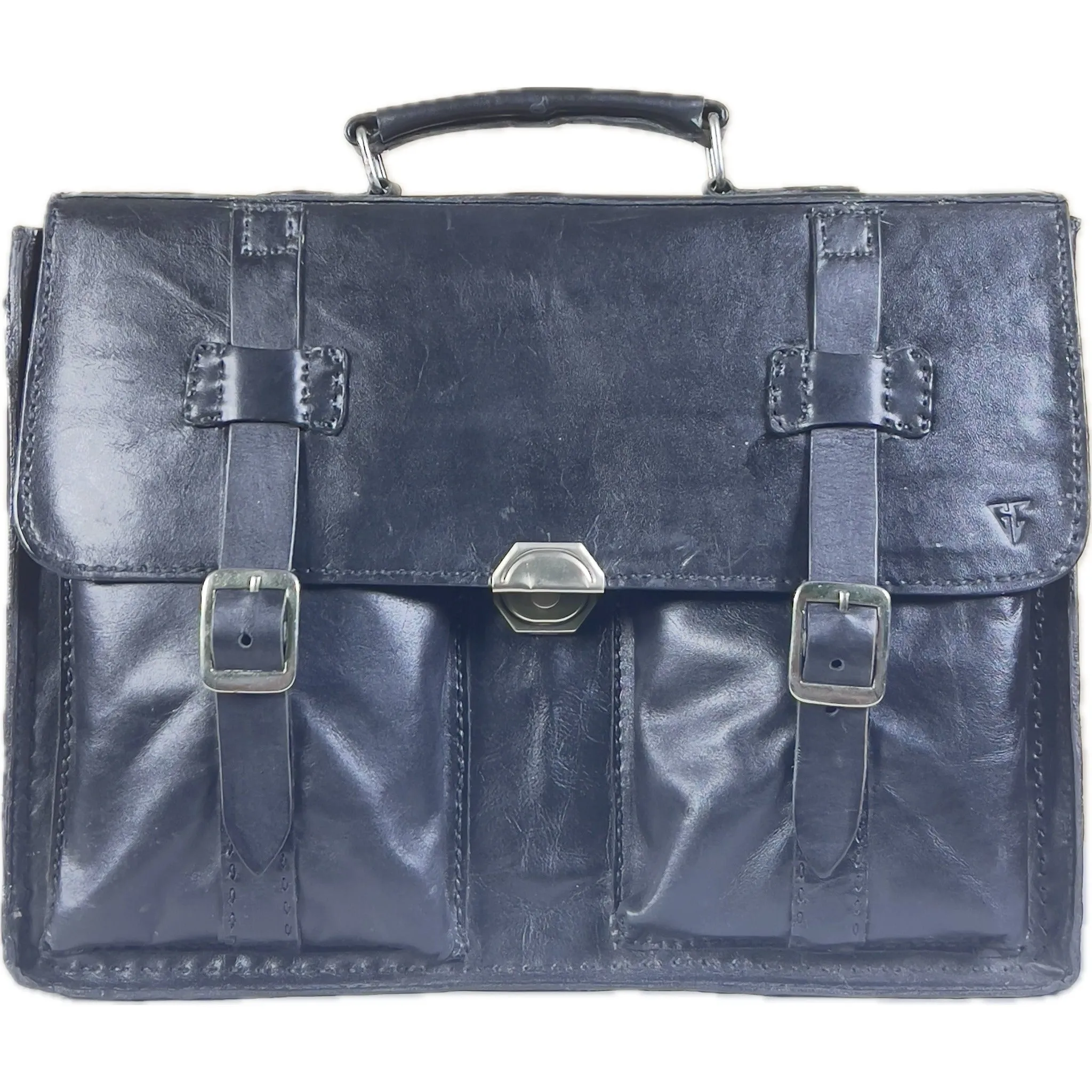 EXECUTIVE LAPTOP LEATHER MESSENGER BAG HAND SEWN-BLACK-M1-E