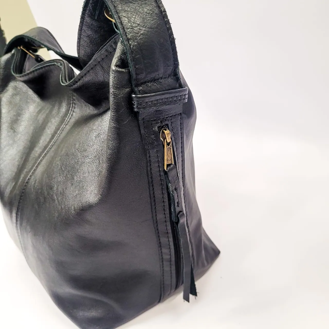 Gia leather black slouchy hobo bag