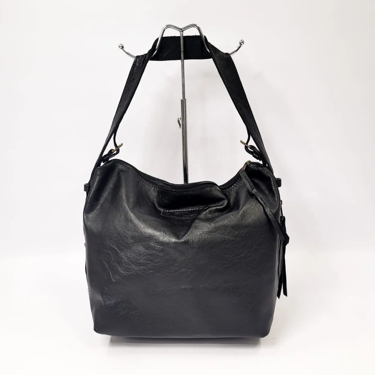 Gia leather black slouchy hobo bag