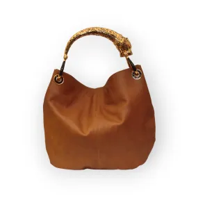 GRANDE BORSA IN PELLE BROWN CON MANICO GIAGUARO