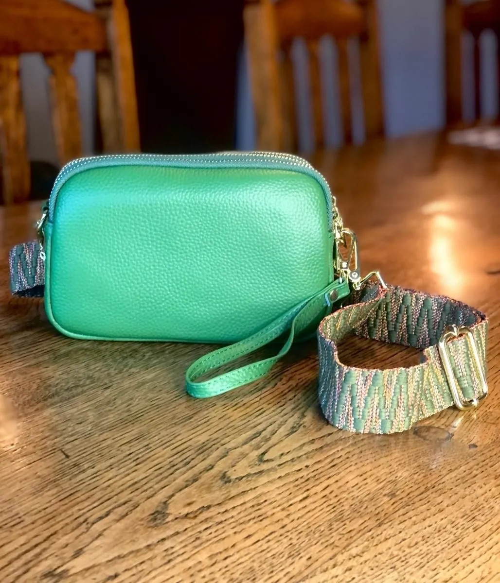 Green Luxury Leather Crossbody Camera Bag