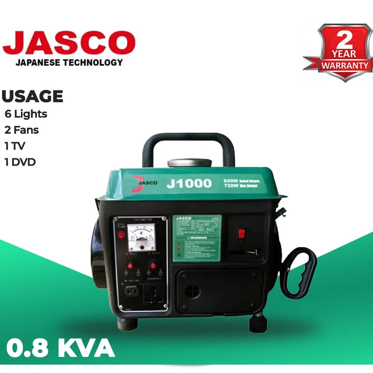 JASCO 0.8 KVA 2 Stroke J1000DLX Recoil Start Petrol Generator