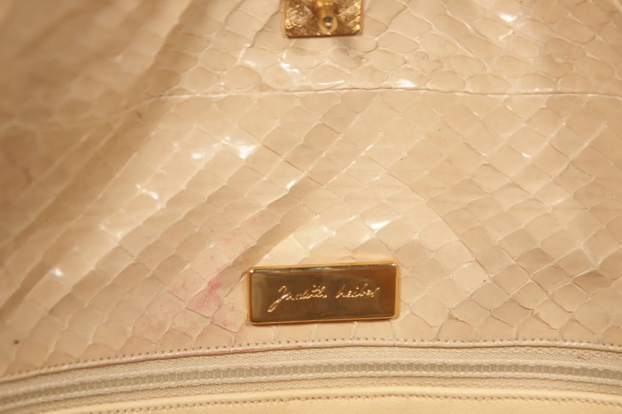 JUDITH LEIBER Cream Snakeskin Hobo w/ Two Tone Chain