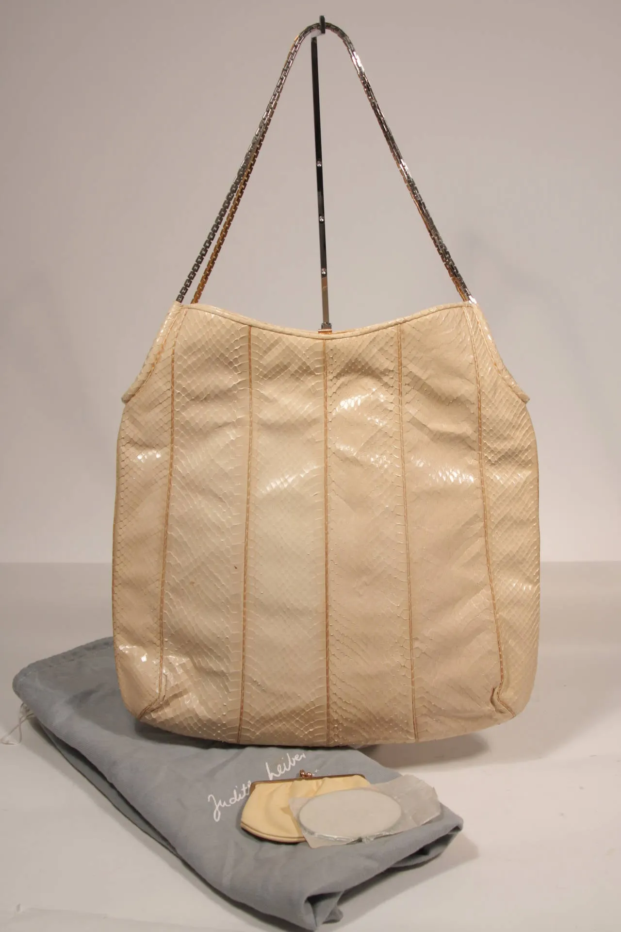 JUDITH LEIBER Cream Snakeskin Hobo w/ Two Tone Chain