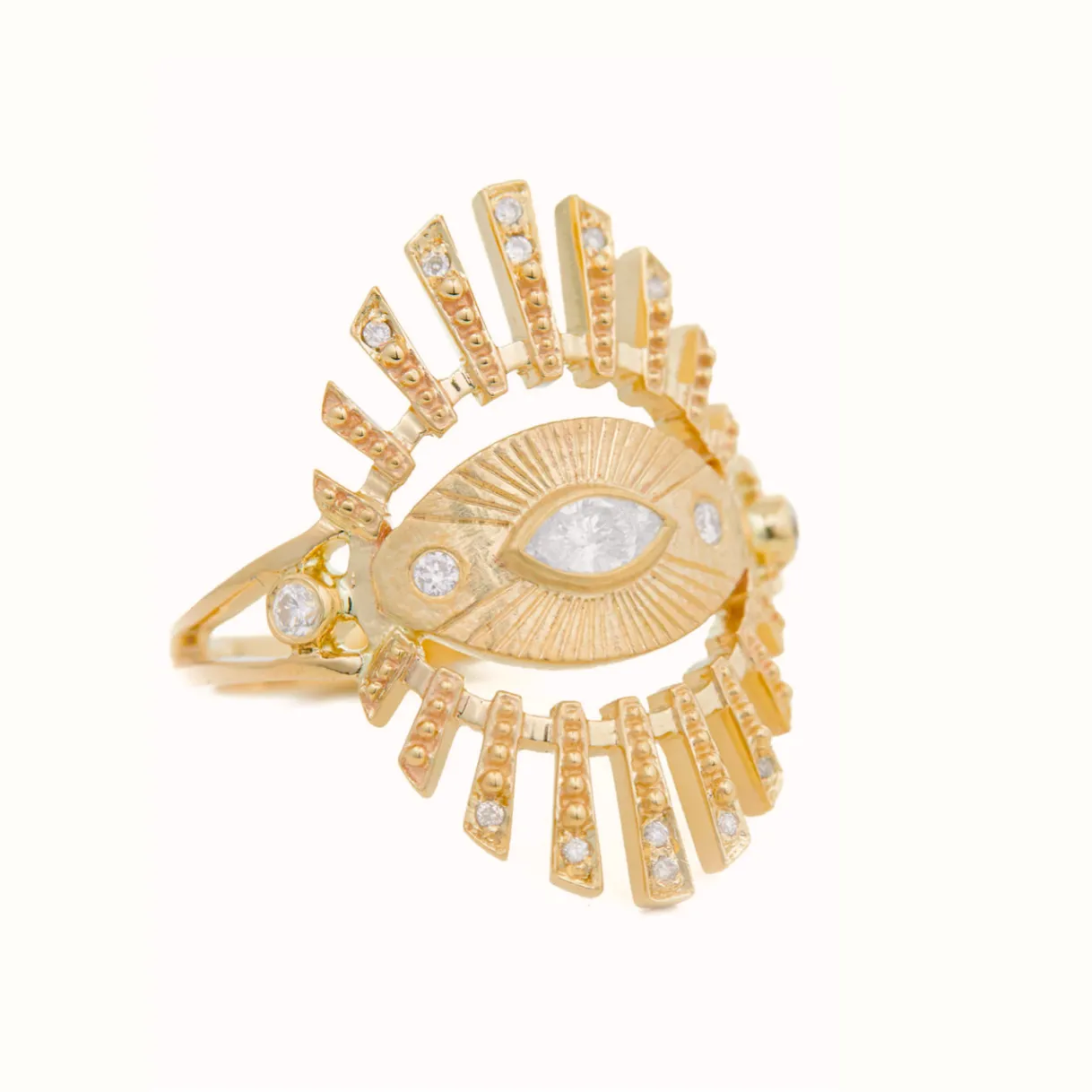 LARGE SUN EYE MARQUISE DIAMOND & DIAMOND BEAMS RING