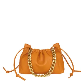 LEATHER BAG "ANOUK" WITH DETACHABLE CHAIN IN ORANGE