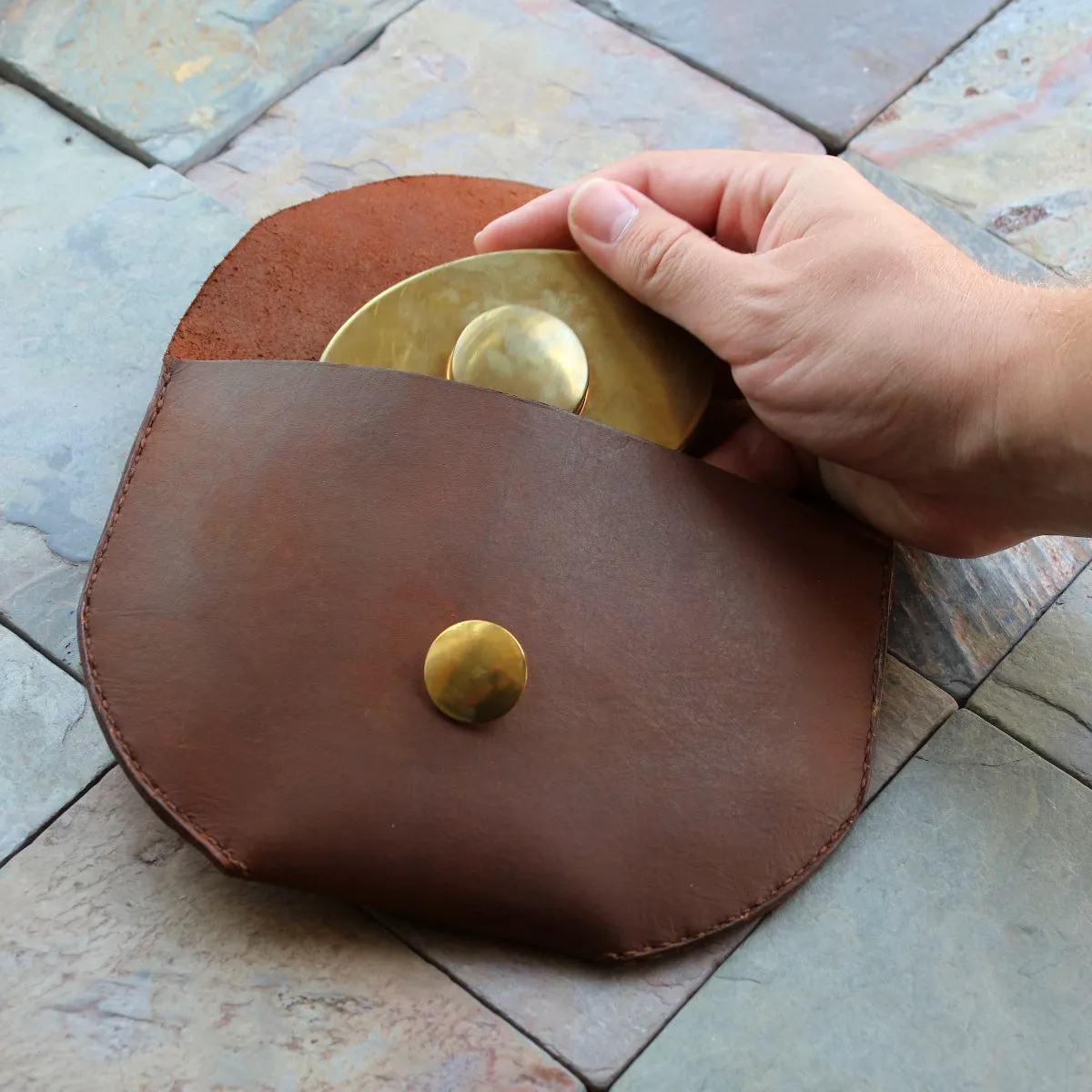 Leather Belt Bag with Brass Button