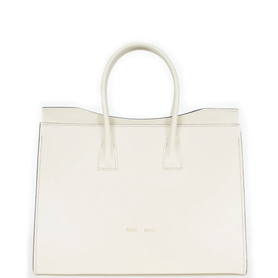 LEATHER TOTE BAG "BENT" IN OFF-WHITE