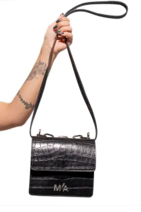 MINI CHAIN BAG IN BLACK CROCO