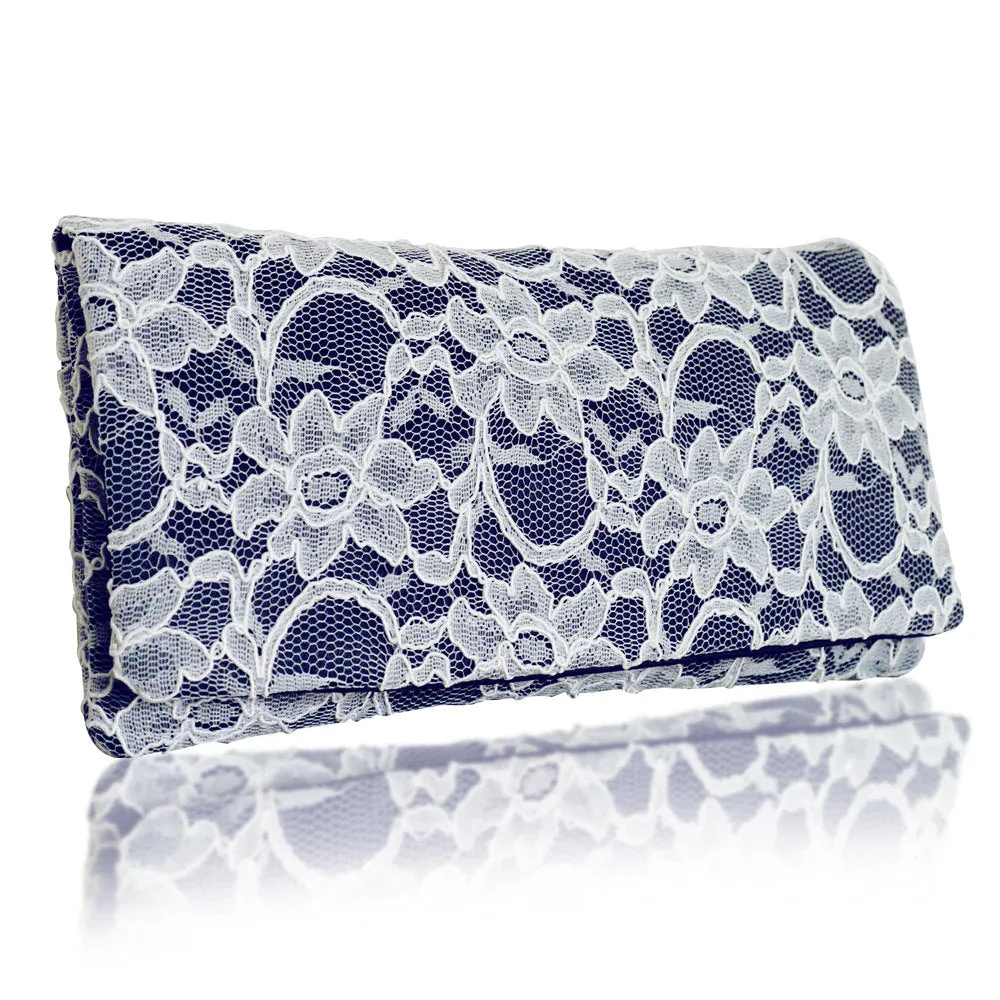 Navy and ivory lace clutch handbag ASTRID