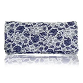 Navy and ivory lace clutch handbag ASTRID