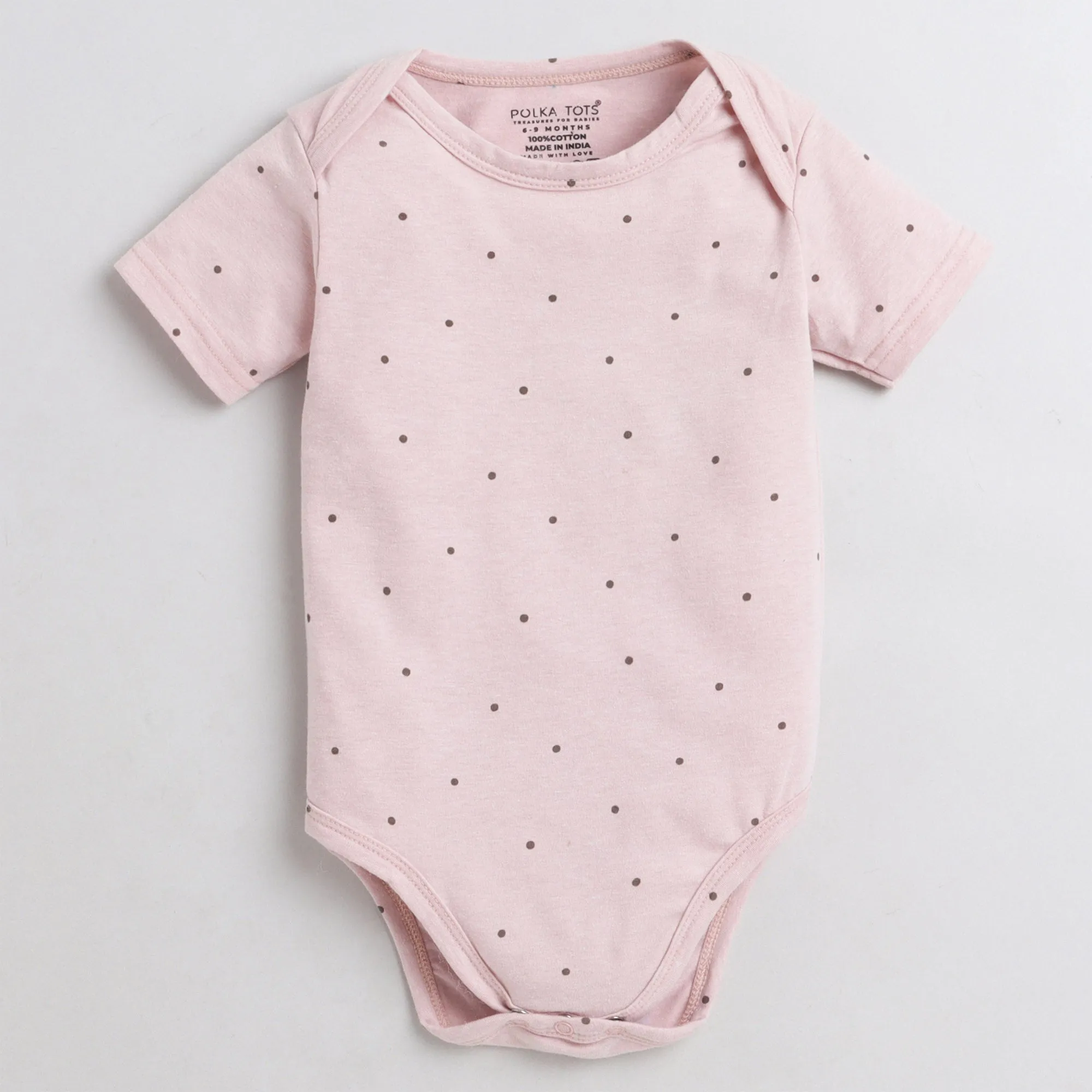 Polka Tots Half Sleeve Romper Onesie 100% Super Soft Cotton With Head Band Polka - Pink